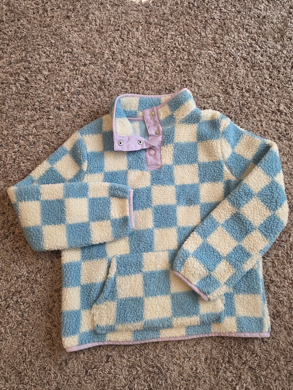 Cat & Jack Blue and Cream Checkered Sherpa Snap Pullover